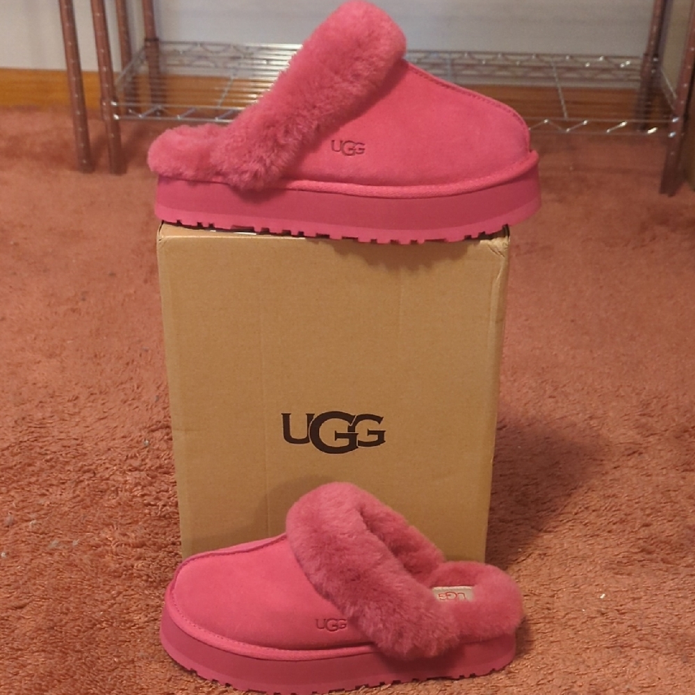 UGG Hot Pink Shearling Slide Mules